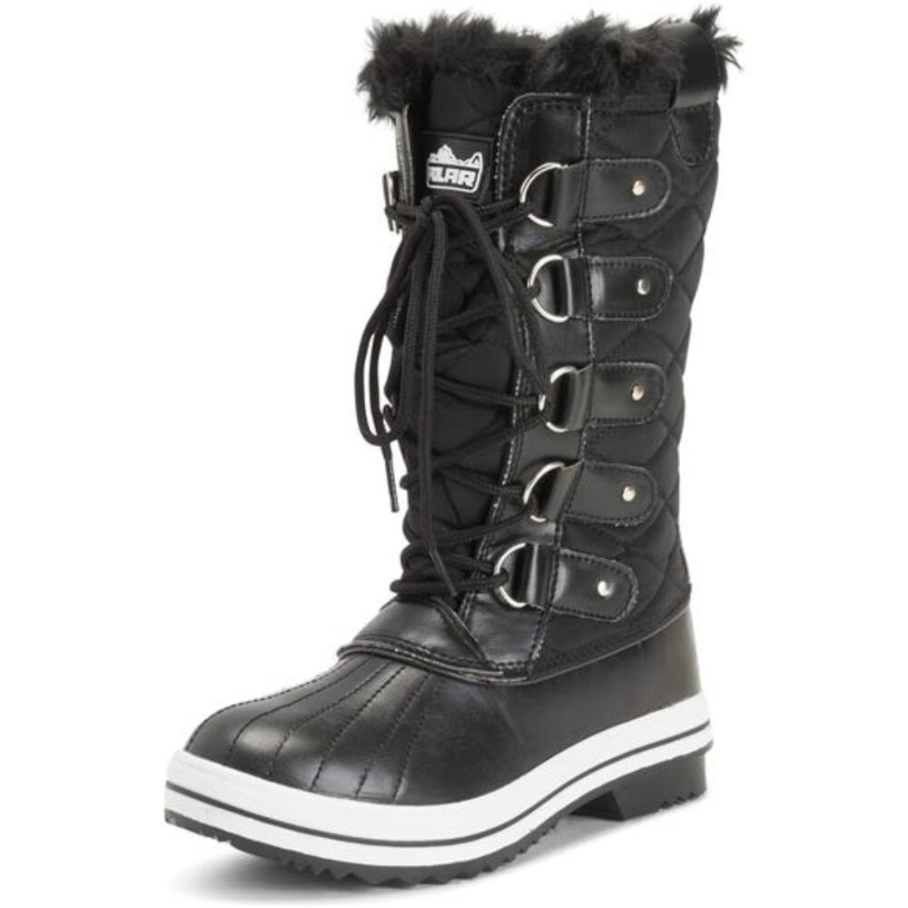 Black Rubber Polar Nylon Tall Winter Snow Cold Shoes Boot for Adult Women